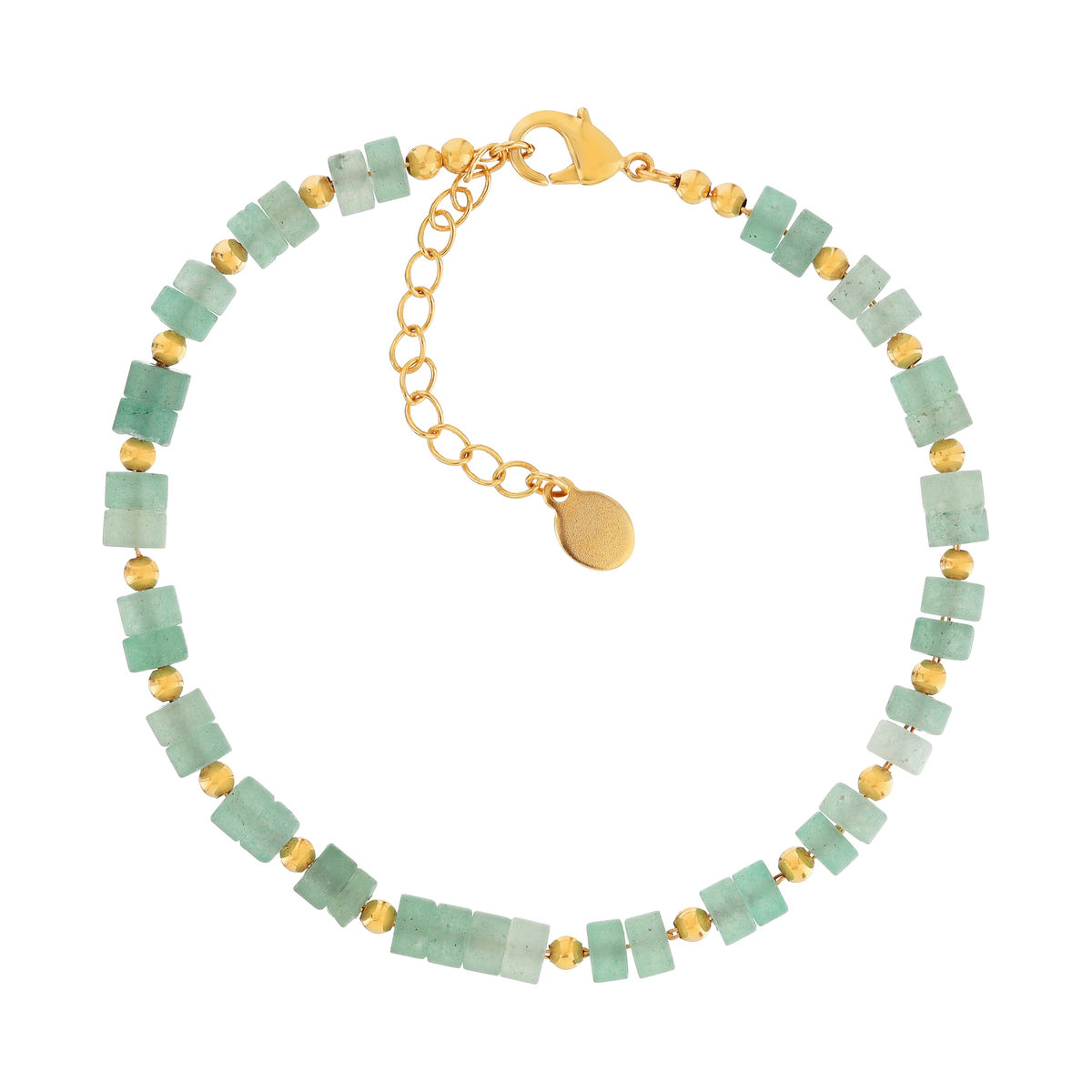 Bracelet plaqué or jaune quartzites verts 16 à 19.5 cm