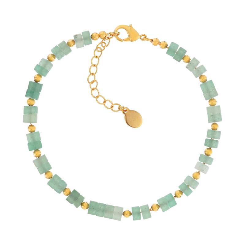 Bracelet plaqué or jaune quartzites verts 16 à 19.5 cm - vue 1