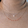 Collier double rang plaqué or jaune quartz rose perles rocaille 40 cm - vue Vporté 2