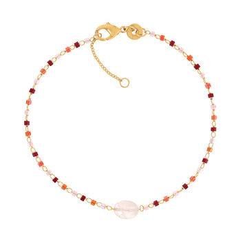 Bracelet plaqué or jaune quartz rose perles rocaille 18 cm
