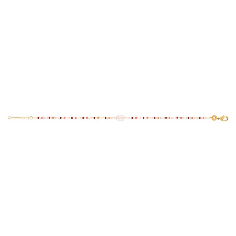 Yellow gold-plated bracelet with rose quartz and seed beads, 18 cm - view 2