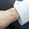 Bracelet plaqué or jaune quartz rose perles rocaille 18 cm - vue Vporté 1