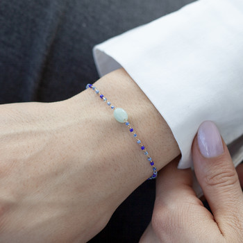 Bracelet plaqué or jaune amazonite perles rocaille 20 cm