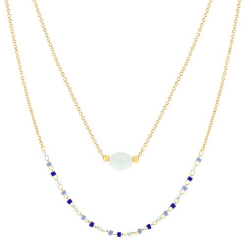 Collier plaqué or jaune amazonite perles rocaille 40 cm