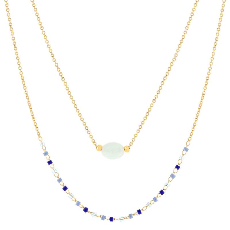Collier plaqué or jaune amazonite perles rocaille 40 cm - vue 1