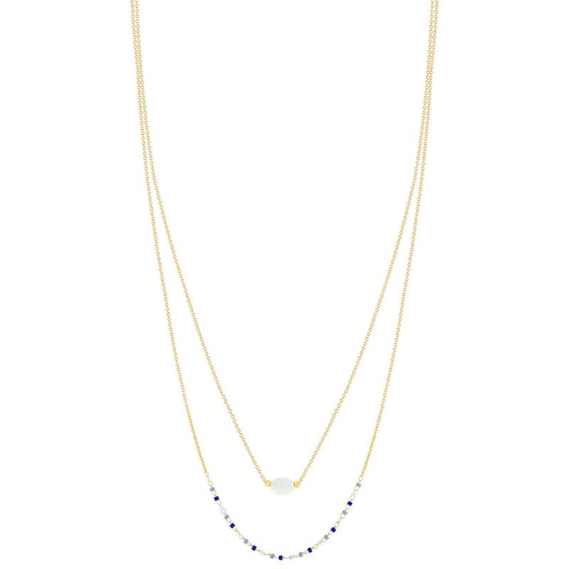 Collier plaqué or jaune amazonite perles rocaille 40 cm - vue 2
