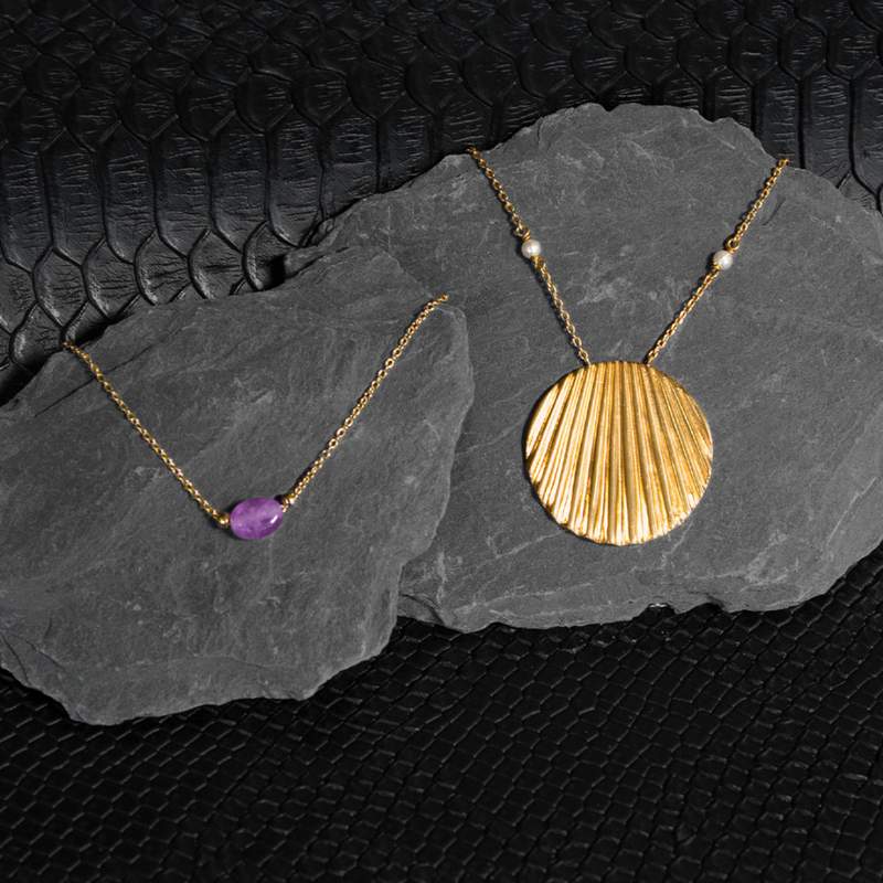 Collier plaqué or jaune améthyste 42 à 45 cm - vue D2