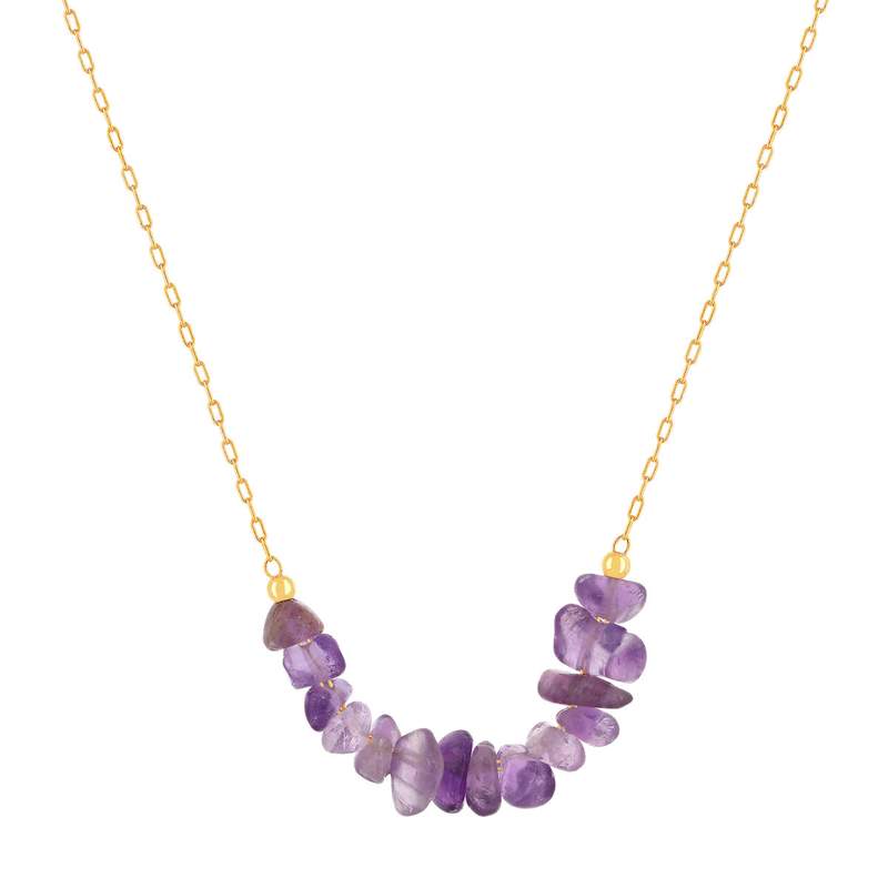 Yellow gold-plated necklace with amethysts, 42–45 cm – view 1