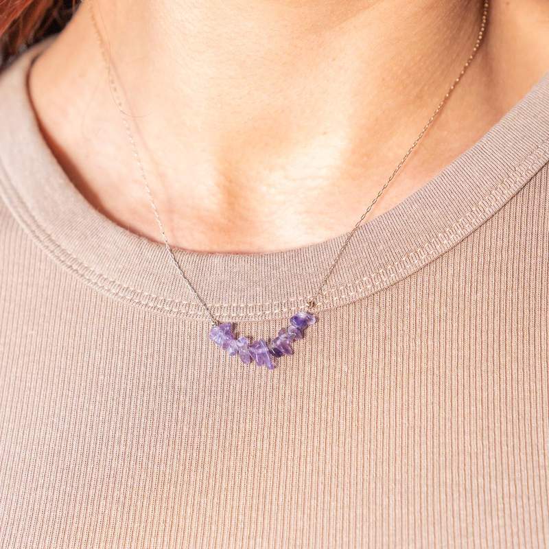 Yellow gold-plated amethyst necklace 42 to 45 cm - view worn 1