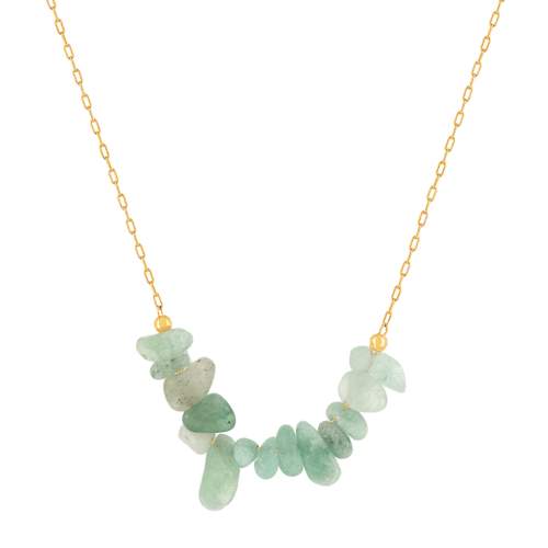 Collier plaqué or jaune quartzites verts 42 à 45 cm