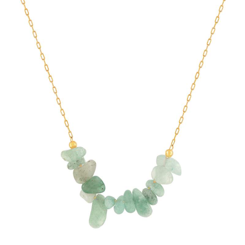 Collier plaqué or jaune quartzites verts 42 à 45 cm - vue 1
