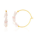 Créoles plaqué or jaune quartz rose 25 mm. - vue 1