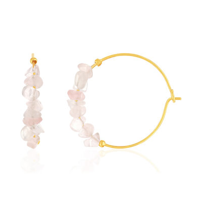 Créoles plaqué or jaune quartz rose 25 mm.