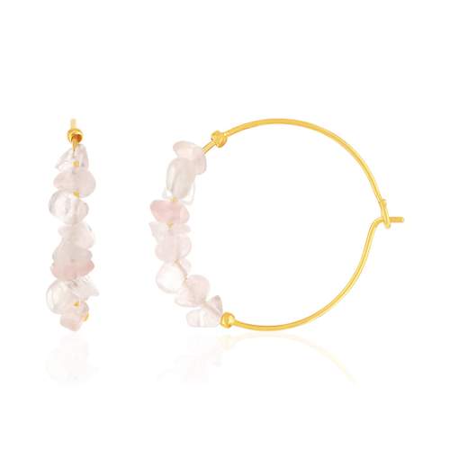 Gold-plated rose quartz hoop earrings 25 mm.