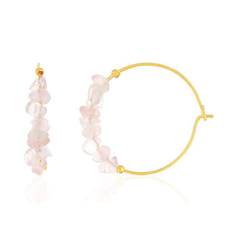 Créoles plaqué or jaune quartz rose 25 mm. - vue 1