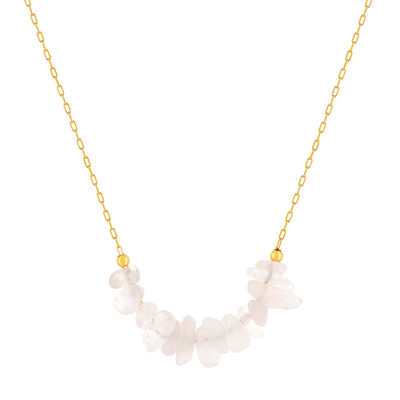 Collier plaqué or jaune quartz rose 42 à 45 cm