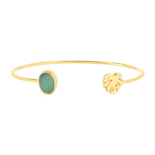 Bracelet plaqué or jaune aventurine, motif feuille. Diamètre 58 mm.