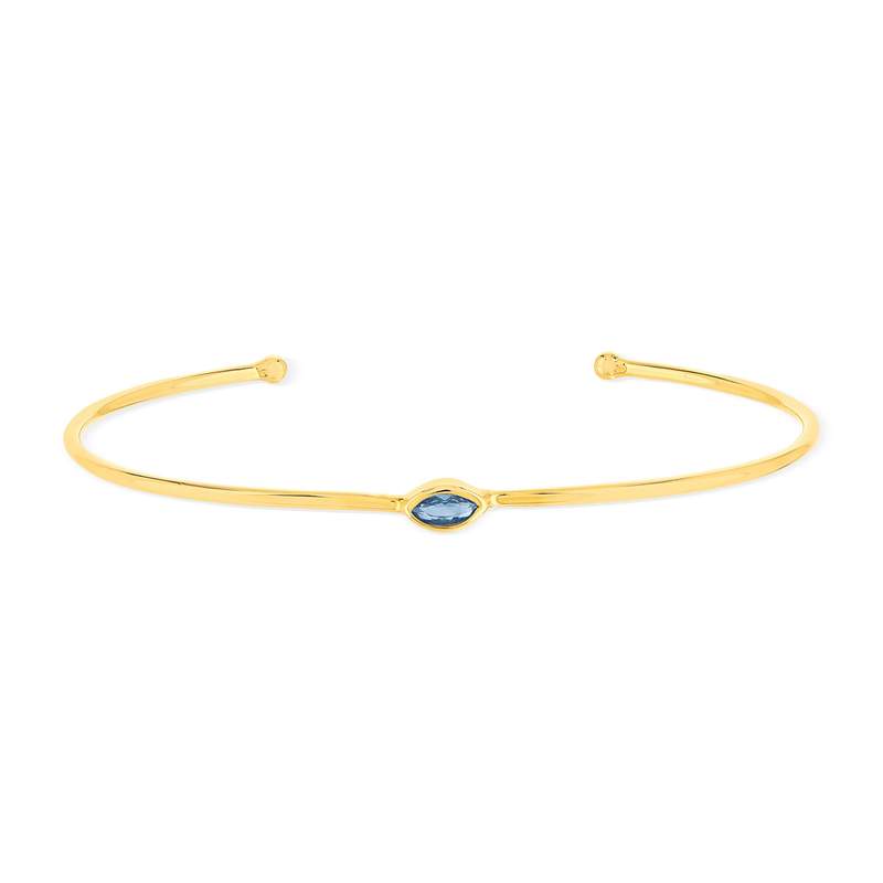 Bracelet plaqué or jaune pierre synthetique bleue 58 mm - vue 1