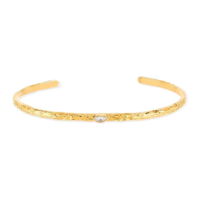 Bracelet plaqué or jaune strié zirconia 58 mm - vue 1