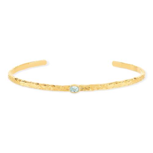 Bracelet plaqué or jaune strié pierre synthétique bleue 58 mm.