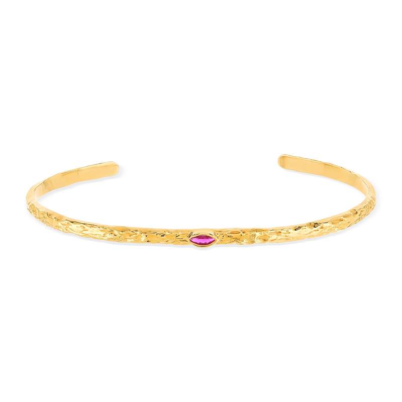 Yellow gold-plated bracelet with red synthetic stone - view 1