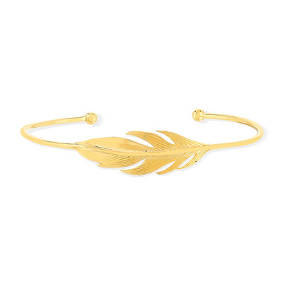 Bracelet plaqué or jaune, motif plume. Diamètre 56 mm. - vue 1