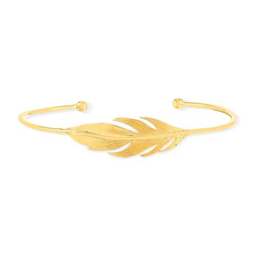 Bracelet plaqué or jaune, motif plume. Diamètre 56 mm.