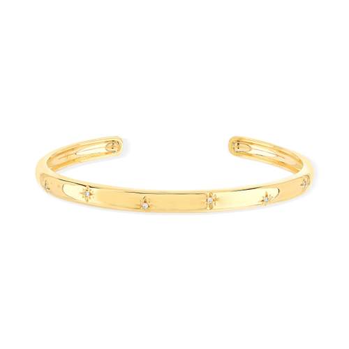 Bracelet plaqué or jaune, motif étoile zirconias. Diamètre 58 mm.