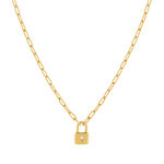 Collier plaqué or jaune, motif cadenas zirconia 45 cm - vue 1