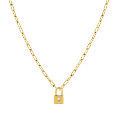 Collier plaqué or jaune, motif cadenas zirconia 45 cm