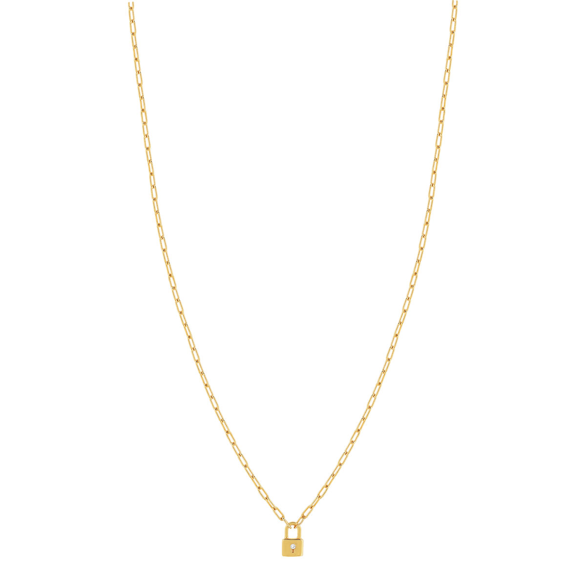 Collier plaqué or jaune, motif cadenas zirconia 45 cm - vue 2