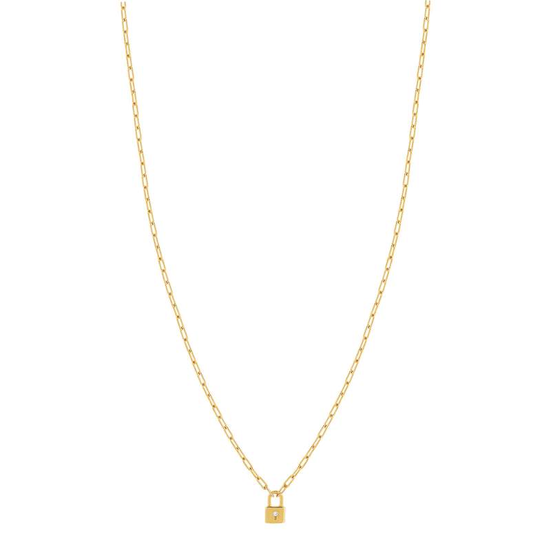 Collier plaqué or jaune, motif cadenas zirconia 45 cm - vue 2