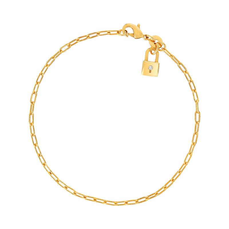 Bracelet plaqué or jaune motif cadenas zirconia 18 cm - vue 1