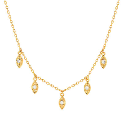 Collier plaqué or jaune, motif feuille zirconias 45 cm