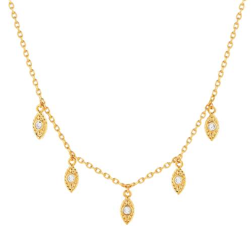 Collier plaqué or jaune, motif feuille zirconias 45 cm
