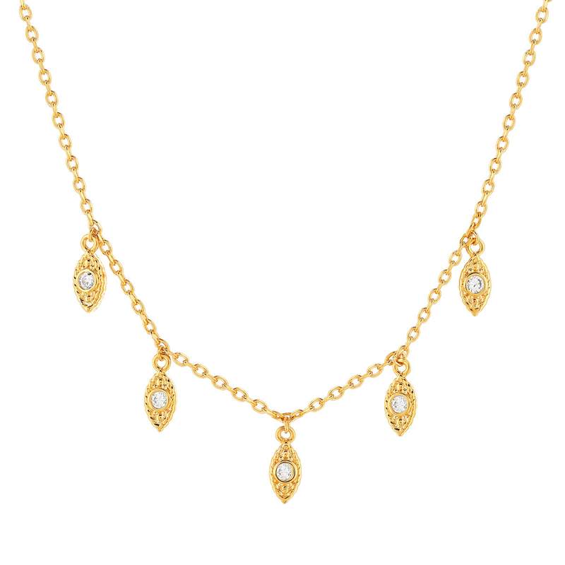 Collier plaqué or jaune, motif feuille zirconias 45 cm - vue 1