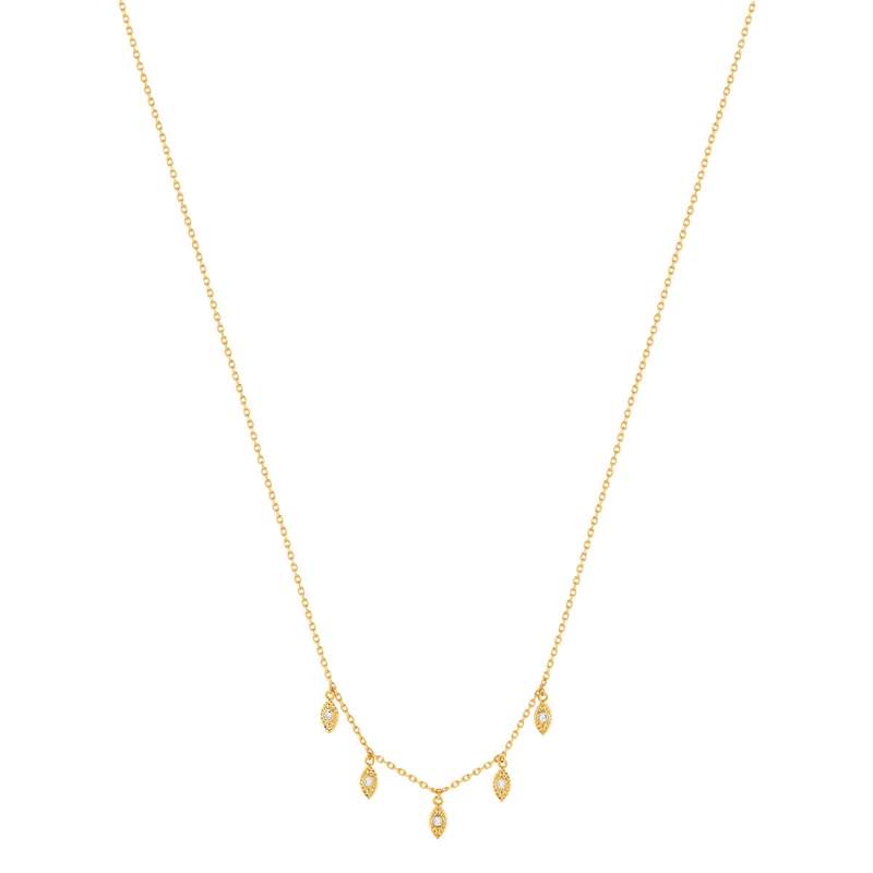 Collier plaqué or jaune, motif feuille zirconias 45 cm - vue 2