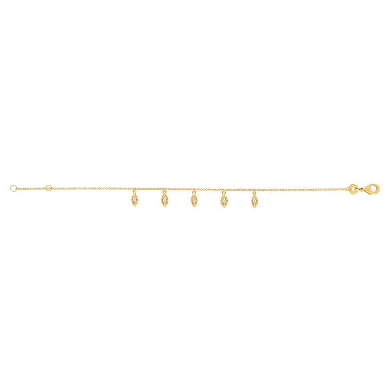 Bracelet plaqué or jaune, motif feuille zirconias 18 cm - vue 2