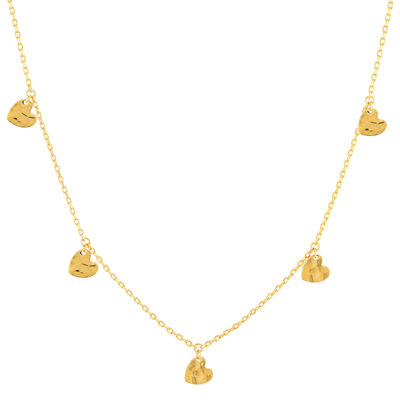 Collier plaqué or jaune, pampilles coeurs martelé 45 cm - vue 1