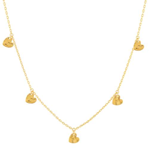 Collier plaqué or jaune, pampilles coeurs martelé 45 cm