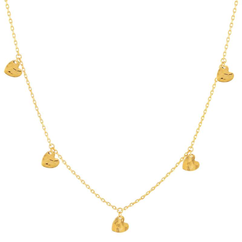 Collier plaqué or jaune, pampilles coeurs martelé 45 cm - vue 1