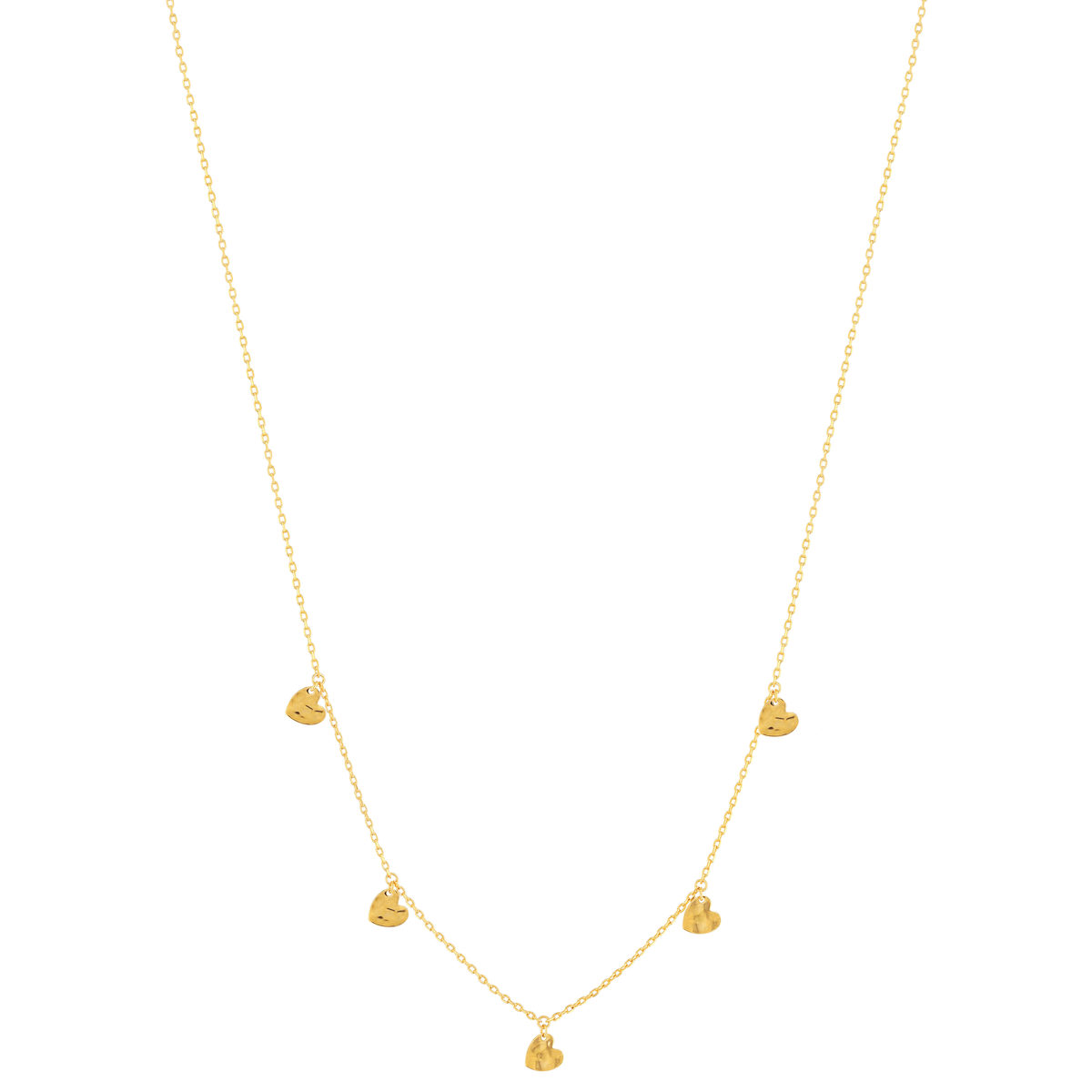 Collier plaqué or jaune, pampilles coeurs martelé 45 cm - vue 2