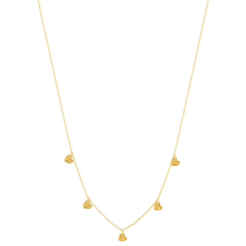 Collier plaqué or jaune, pampilles coeurs martelé 45 cm - vue 2