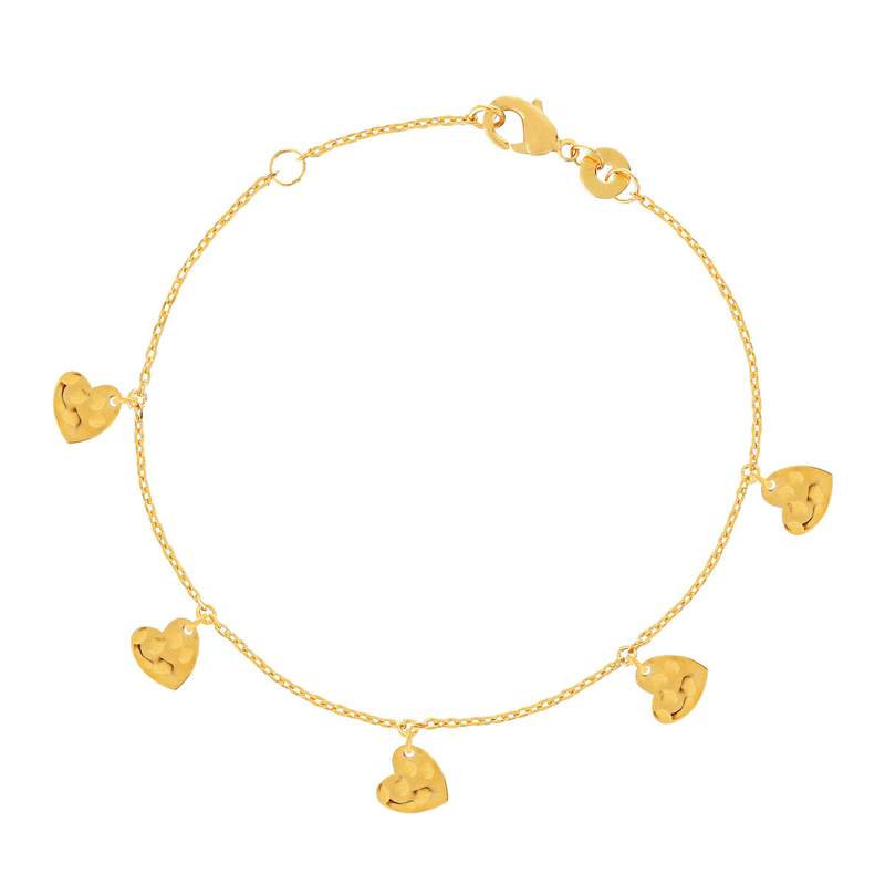Bracelet plaqué or jaune pampilles coeurs martelé 18 cm - vue 1