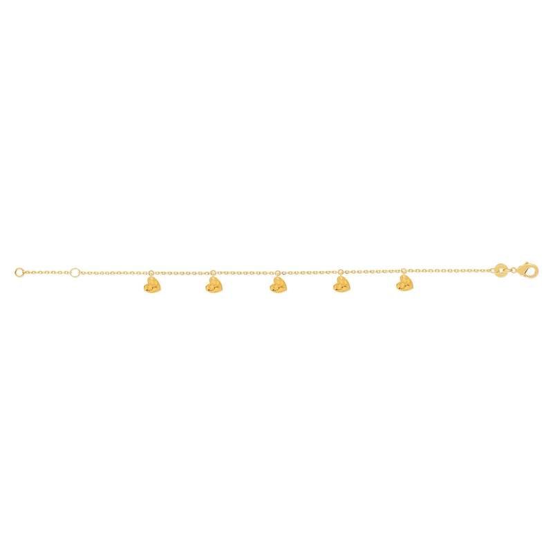 Bracelet plaqué or jaune pampilles coeurs martelé 18 cm - vue 2