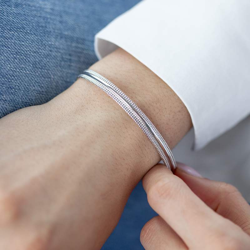 Bracelet argent 925 bord perlé - vue porté 1