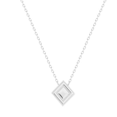 Collier argent 925, motif losange perlé 45 cm - vue 1