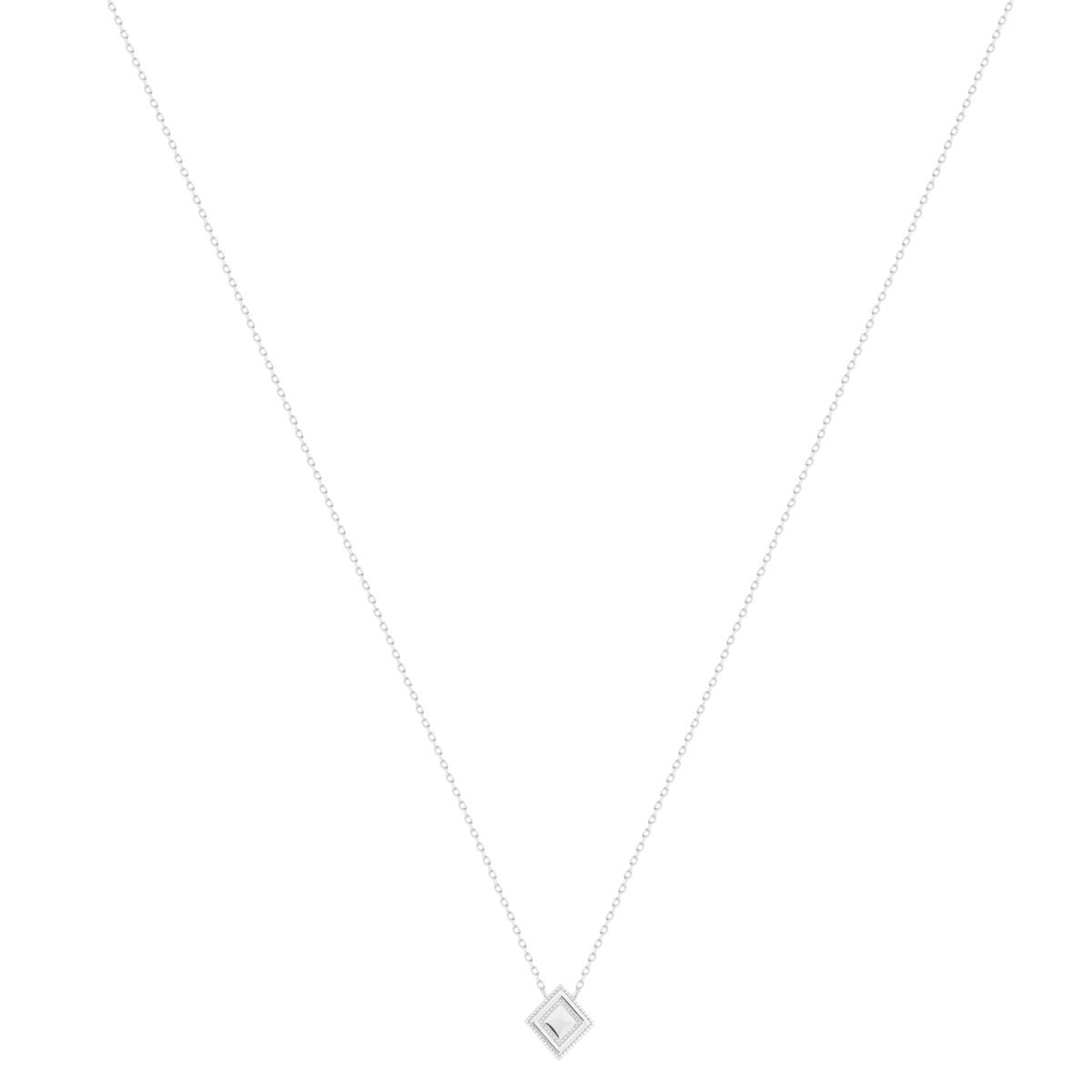Collier argent 925, motif losange perlé 45 cm - vue 2
