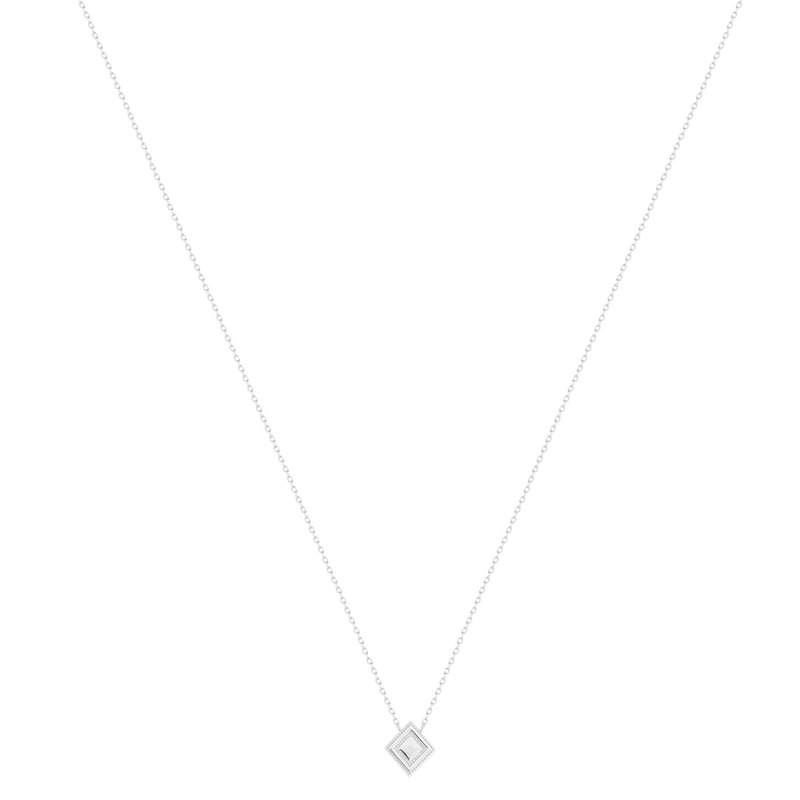 Collier argent 925, motif losange perlé 45 cm - vue 2