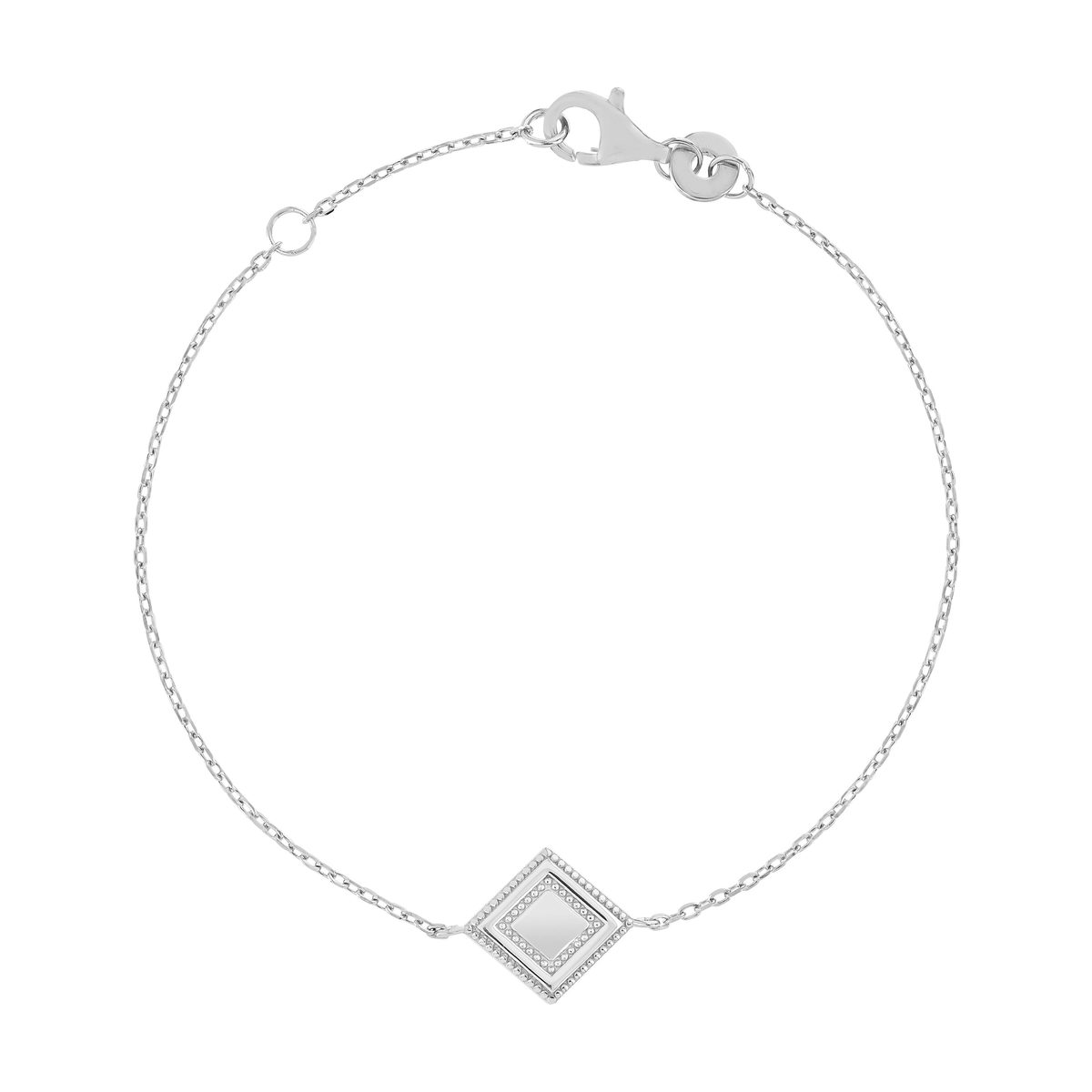 Bracelet argent 925, motif losange perlé 18 cm